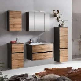 Badkombination Kornel 11 5-teilig mit weißem Waschbecken - Graphitgrau/Eiche Jetzt Kaufen