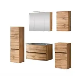 Badkombination Kornel 12 5-teilig mit grauem Waschbecken - Eiche Markenware