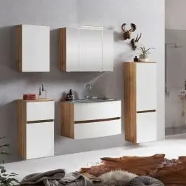 Badkombination Kornel 12 5-teilig mit grauem Waschbecken - Eiche/Mattweiß Must-Have