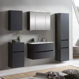 Letzte Chance Badkombination Kornel 13 5-teilig mit weißem Waschbecken - graphitgrau