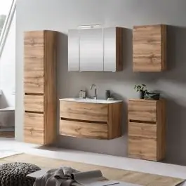 Badkombination Kornel 13 5-teilig mit weißem Waschbecken - Eiche Angebot