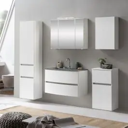 Super-Preis Badkombination Kornel 14 5-teilig mit grauem Waschbecken - weiß