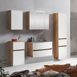 Günstig Badkombination Kornel 14 5-teilig mit grauem Waschbecken - Eiche/Mattweiß