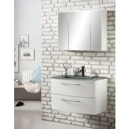 Badkombination Stivan 2 Stück mit grauem Waschbecken - weiß Kostenloser Rückversand