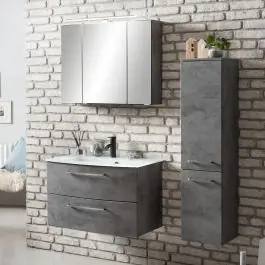 Sonderaktion Badkombination Stivan 3-teilig mit weißem Waschbecken - Beton