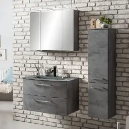 Badkombination Stivan 3-teilig mit grauem Waschbecken - Beton Preiswert