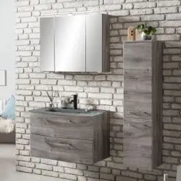 Badkombination Stivan 3-teilig mit grauem Waschbecken - Eiche grau Beliebt