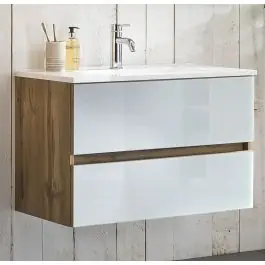 Neu Im Sortiment Waschtischunterschrank Helina 80cm mit 2 Schubladen - Eiche/Weiß