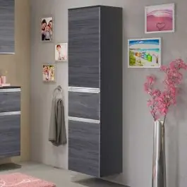 Kleiderschrank Lotuk niedrig mit 2 Türen und 1 Schublade - Eiche grau Aktuell