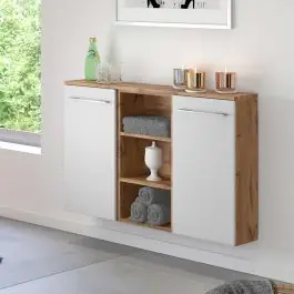 Versand Am Gleichen Tag Badezimmerschrank Sefa 90cm 2 Türen - Eiche/Weiß