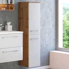 Säulenschrank Sefa 30cm 2 Türen - Eiche/Weiß Kostenfreie Lieferung