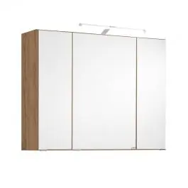 Billig Spiegelschrank Bobbi 80cm Modell 2 3 Türen und led Licht - Eiche