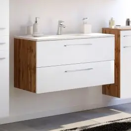 Waschbeckenschrank Sefa 100cm 2 Schubladen - Eiche/Weiß Top-Preis