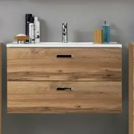 Markenprodukt Waschbeckenschrank Bobbi 100cm 2 Schubladen - Eiche