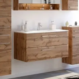Waschbeckenschrank Sefa 100cm 2 Schubladen - Eiche wotan Sonderangebot