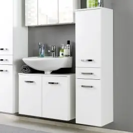 Säulenschrank Bobbi niedrig 30cm 2 Türen und 1 Schublade - weiß Kracherpreis