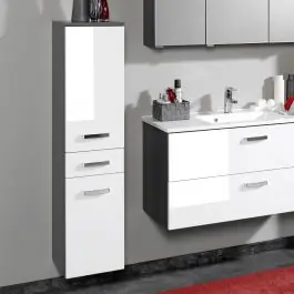 Versand Am Gleichen Tag Säulenschrank Bobbi niedrig 30cm 2 Türen und 1 Schublade - graphit/hochglanz-weiß