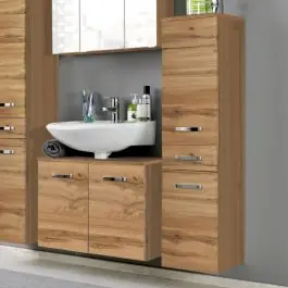 Saisonangebot Säulenschrank Bobbi niedrig 30cm 2 Türen und 1 Schublade - Eiche