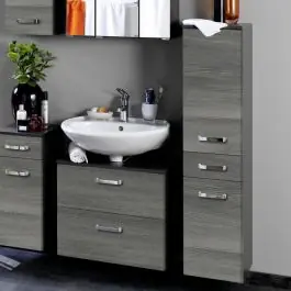 Säulenschrank Bobbi niedrig 30cm 2 Türen und 1 Schublade - graphit/graue Eiche Günstig