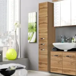 Geprüft Säulenschrank Bobbi hoch 30cm 2 Türen und 1 Schublade - Eiche