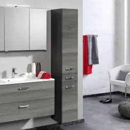 Must-Have Säulenschrank Bobbi hoch 30cm 2 Türen und 1 Schublade - graphit/graue Eiche