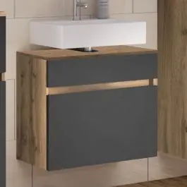 Gratis Versand Waschbeckenschrank Luna 60cm 1 Schublade - Eiche/grau