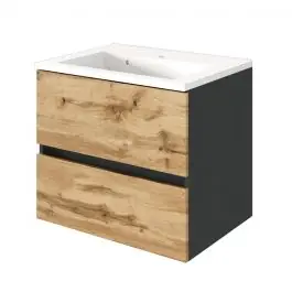 Preisknaller Waschtischunterschrank Luna 60cm 2 Schubladen - graphit/quecksilber