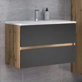 Waschtischunterschrank Luna 80cm 2 Schubladen - Eiche/grau Finale Aktion