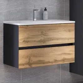 Waschtischunterschrank Luna 80cm 2 Schubladen - graphit/quecksilber Schnäppchen