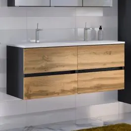 Waschtischunterschrank Luna 120cm mit Doppelwaschbecken und 4 Schubladen - graphit/quecksilber Top-Seller