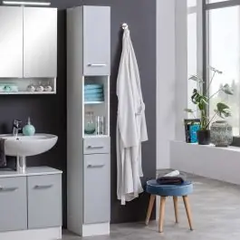 Säulenschrank Ricca 25cm 2 Türen und 1 Schublade - weiß/hellgrau Highlight