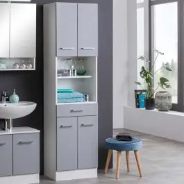 Online Kaufen Säulenschrank Ricca 50cm 4 Türen und 1 Schublade - weiß/hellgrau