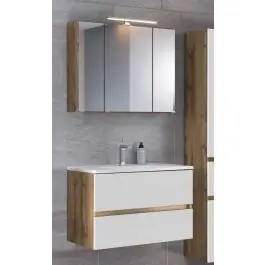 Badkombination Luna 2-teilig 60cm - Eiche/Weiß Billig