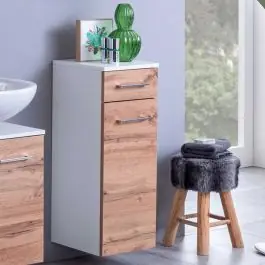 Rabatt Badezimmerschrank Pares 30cm 1 Tür und 1 Schublade - Eiche weiß/wotan