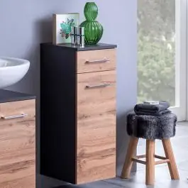 Badezimmerschrank Pares 30cm 1 Tür und 1 Schublade - Graphit/Eiche Rotbraun Mega-Angebot