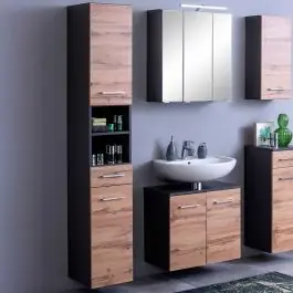 Direkt Vom Hersteller Säulenschrank Pares 30cm 2 Türen und 1 Schublade - Graphit/Eiche Rotbraun