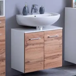 Sale Waschbeckenschrank Pares 60cm 2 Schubladen - weiß/wotan eiche