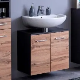 Markenware Waschtischunterschrank Pares 60cm 2 Schubladen - graphit/wotan eiche