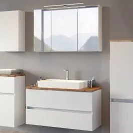 Preiswert Badkombination Pisca 1 Waschtisch und Spiegelschrank - weiß
