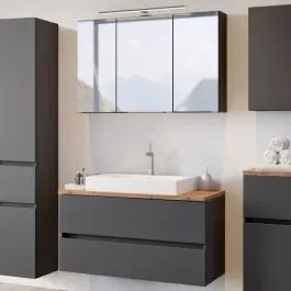Badkombination Pisca 2 Waschtisch und Spiegelschrank - graphit Billig