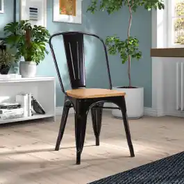 Top-Seller Esszimmerstuhl Victory - schwarzer Stahl und helles Ulmenholz