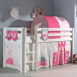 Neue Kollektion Halbhochbett Charlotte mit Schlafzelt, Tunnel und Aufbewahrungstaschen Princess II - weiß