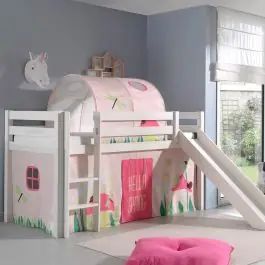 Super-Preis Halbhochbett mit Rutsche Astrid mit Bettzelt und Betttunnel Spring - weiß