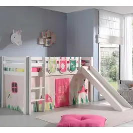 Halbhochbett mit Rutsche Astrid mit Schlafzelt und Aufbewahrungstaschen Spring - weiß Kostenloser Versand