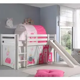 Beliebt Halbhochbett mit Rutsche Astrid mit Schlafzelt und Betttunnel Princess II - weiß