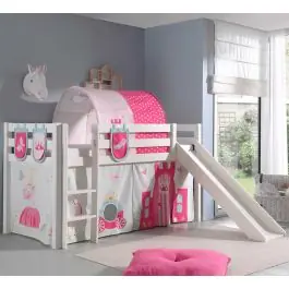 Wochenendangebot Halbhochbett mit Rutsche Astrid mit Schlafzelt, Tunnel und Stautaschen Princess II - weiß