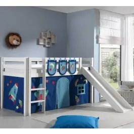 Halbhochbett mit Rutsche Astrid mit Schlafzelt und Stautaschen Astro - weiß Neu Im Sortiment