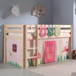 Jetzt Bestellen Halbhochbett Charlotte mit Schlafzelt und Aufbewahrungstaschen Frühling - Kieferholz