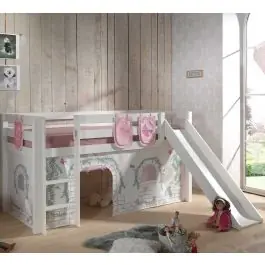Halbhochbett mit Rutsche Astrid mit Schlafzelt und Aufbewahrungstaschen Birdy - weiß Neuheit
