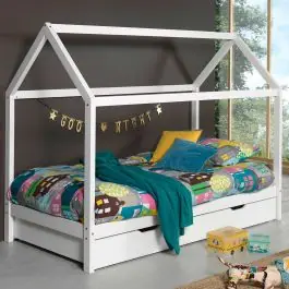 Hausbett Dallas 1 90x200 mit Bettkasten - weiß Abverkauf